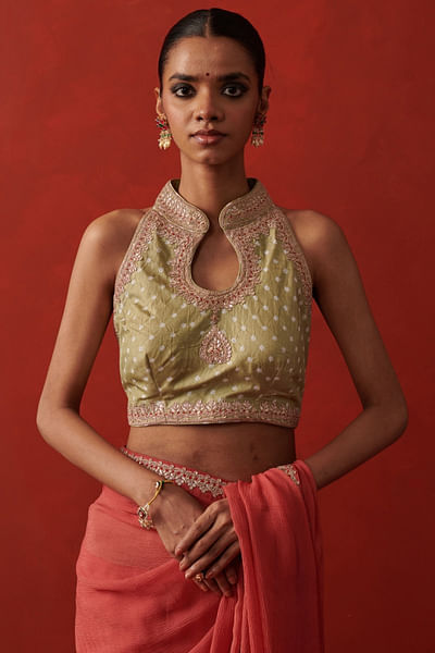 Pista green marodi embroidered blouse