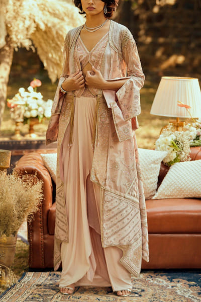 Antique rose jacket and sharara set
