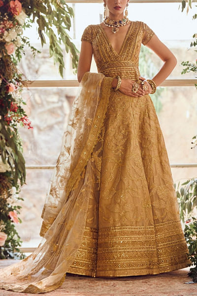 Gold embroidered lehenga set