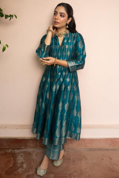 Safaa Teal zari gota anarkali set SAFOCT25D136230