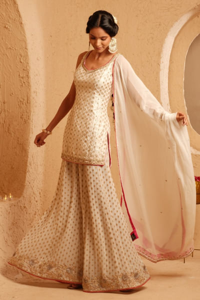 Ivory dabka embroidered sharara set