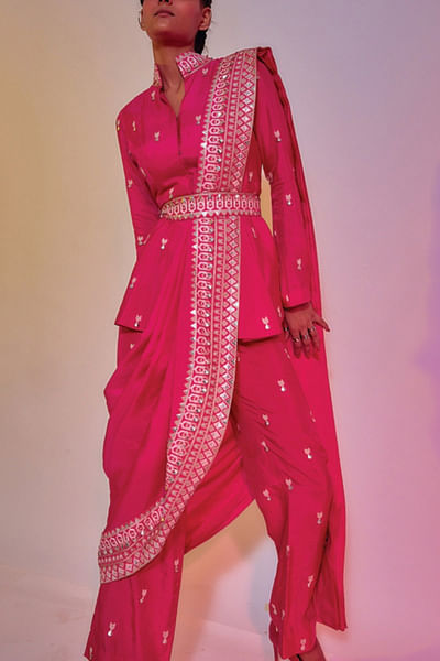 Hot pink sari pants set