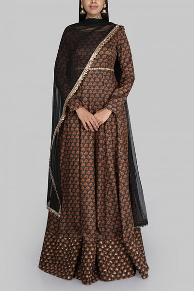 Printed anarkali with embroidered dupatta