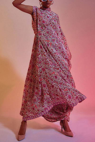 Floral printed draped sari and skirt