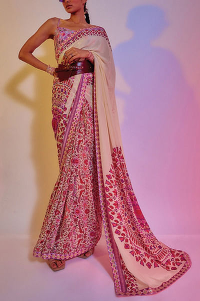 Floral printed sari and bustier