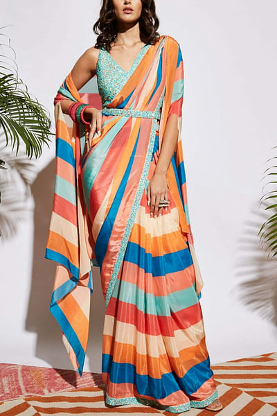 Striped sari and cape set