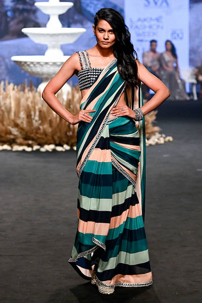 Stripe printed sari and blouse