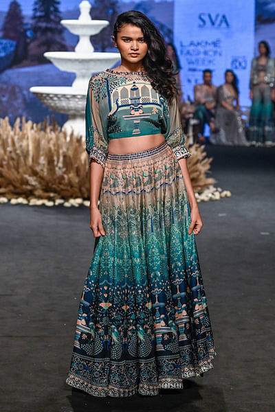Multicolour printed lehenga set