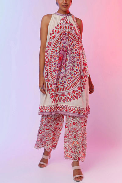 Ivory printed tunic and pants
