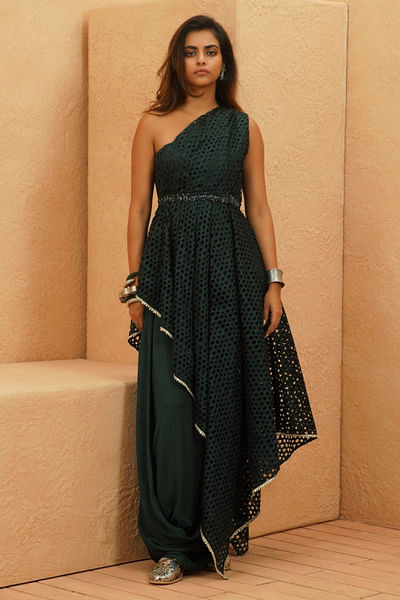 Emerald cowl drape skirt set