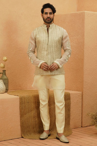 Ivory chevron embroidered bandi kurta set