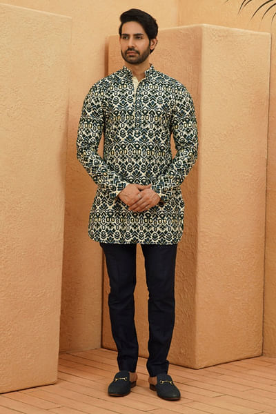 Ivory geometric embellished kurta set