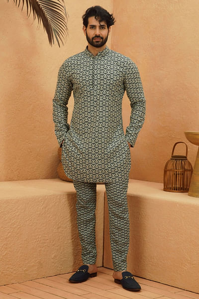 Multicolour geometry print embellished kurta set