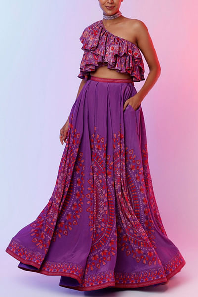 Purple printed lehenga and blouse