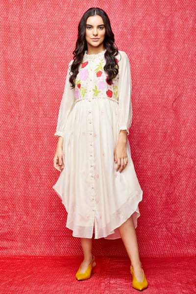 Swati Vijaivargie Ivory applique embroidered tunic dress SWATJUN26D148212