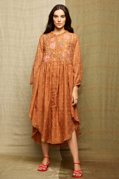 Swati Vijaivargie Brown sequin embroidered tunic dress SWATJUN26D148237