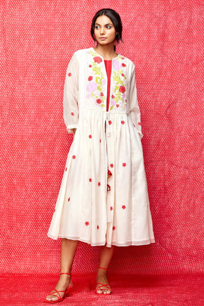 Swati Vijaivargie Ivory sequin embroidered jacket dress SWATJUN26D148214