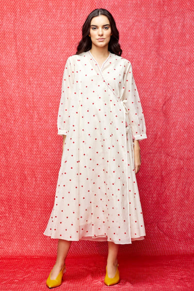 Swati Vijaivargie Ivory bead embroidered wrap dress SWATJUN26D148204