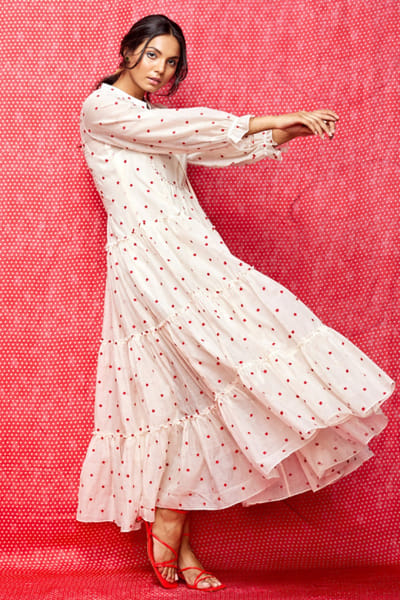 Swati Vijaivargie Ivory kantha embroidered dress SWATJUN26D148203