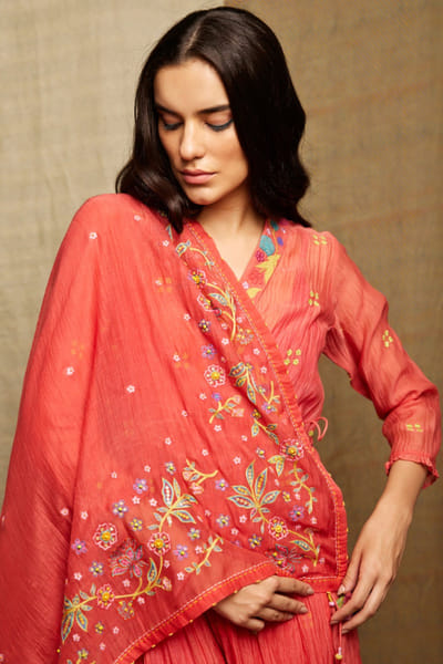 Swati Vijaivargie Red kantha embroidered scarf SWATJUN26D148224