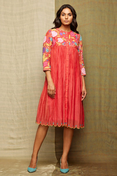 Swati Vijaivargie Red applique embroidered tunic dress SWATJUN26D148225