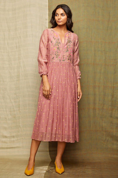 Swati Vijaivargie Blush pink bead embroidered tunic dress SWATJUN26D148233