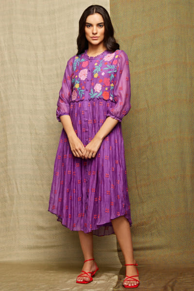 Swati Vijaivargie Purple applique embroidered tunic dress SWATJUN26D148226