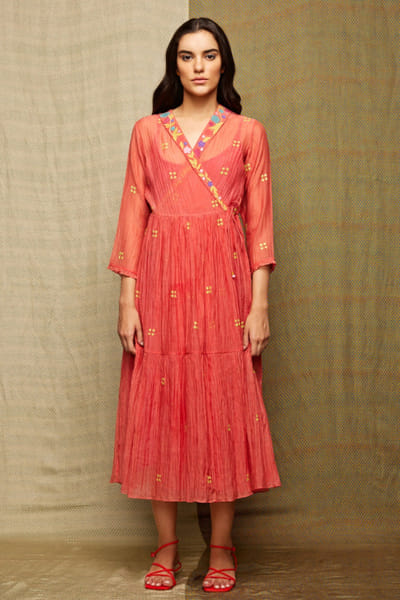 Swati Vijaivargie Red applique wrap dress SWATJUN26D148223