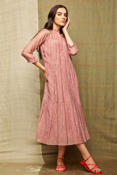 Swati Vijaivargie Blush pink sequin embroidered tiered dress SWATJUN26D148234