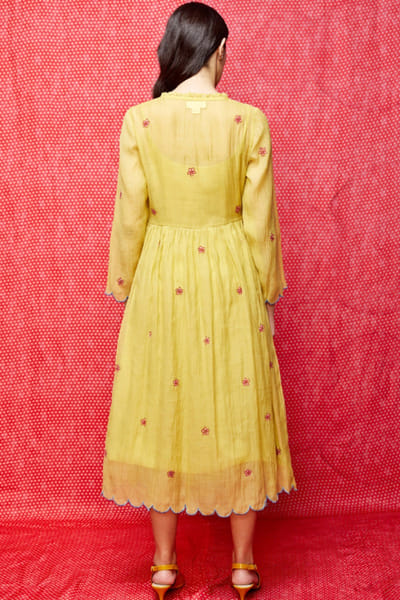 Swati Vijaivargie Yellow bead embroidered wrap dress SWATJUN26D148216