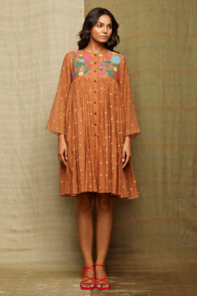 Swati Vijaivargie Brown applique tunic dress SWATJUN26D148236