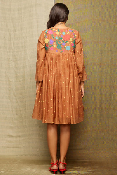 Swati Vijaivargie Brown applique tunic dress SWATJUN26D148236