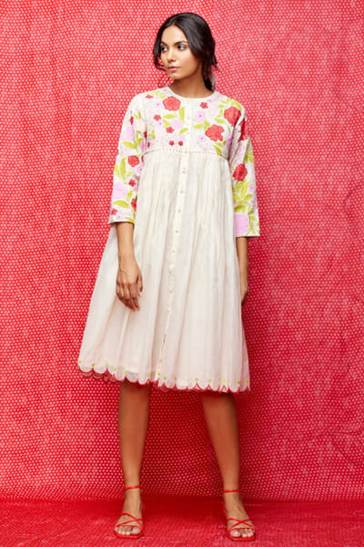Swati Vijaivargie Ivory bead embroidered tunic dress SWATJUN26D148211
