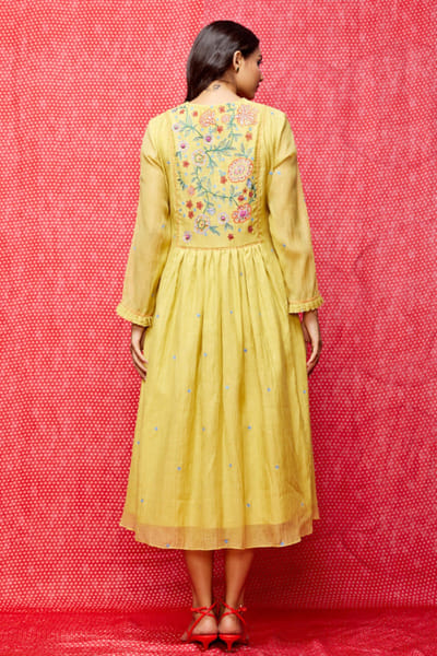 Swati Vijaivargie Yellow kantha embroidered dress SWATJUN26D148215