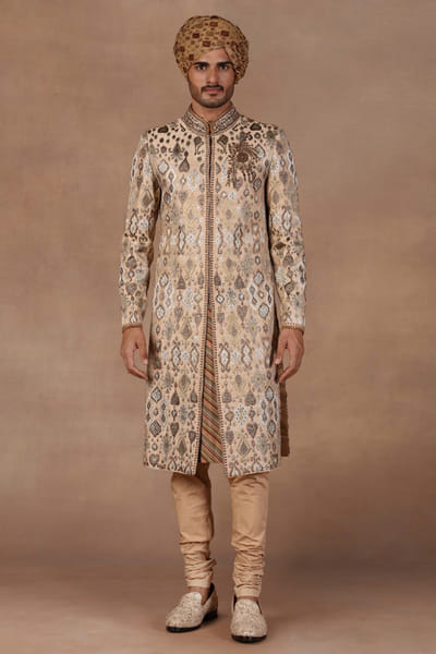 Grey bead embroidered sherwani set