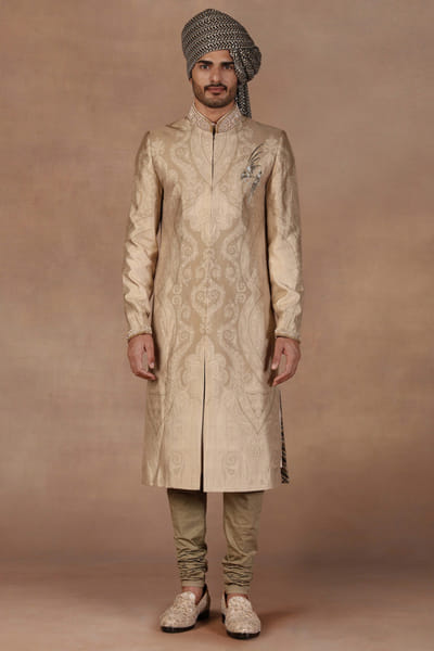 Silver sequin embroidered sherwani set