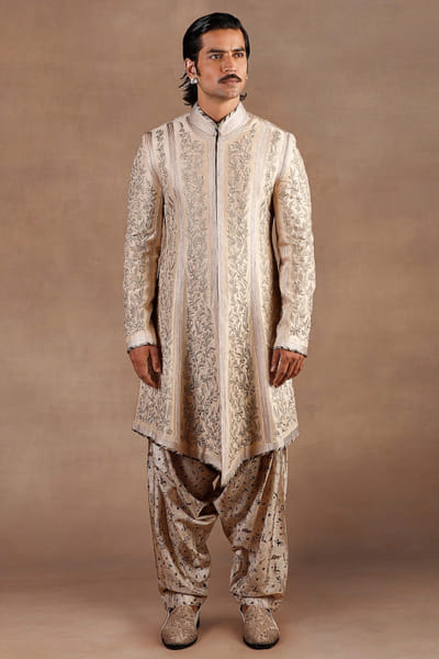 Ivory resham embroidered sherwani set