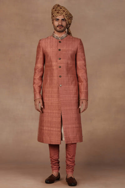 Pink metallic embroidered sherwani set