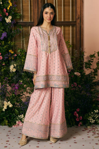 Pink embroidered kurta set