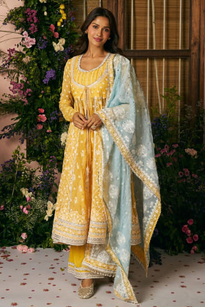 Mulmul Mustard embroidered anarkali set MULMAR26D140731