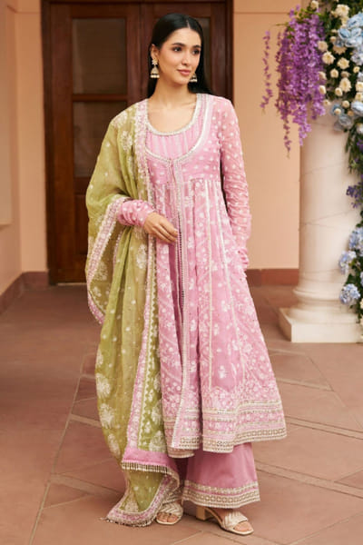 Lilac embroidered anarkali set