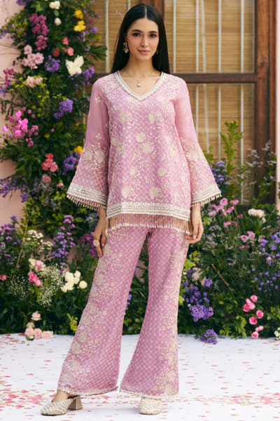 Lilac embroidered organza co-ord set