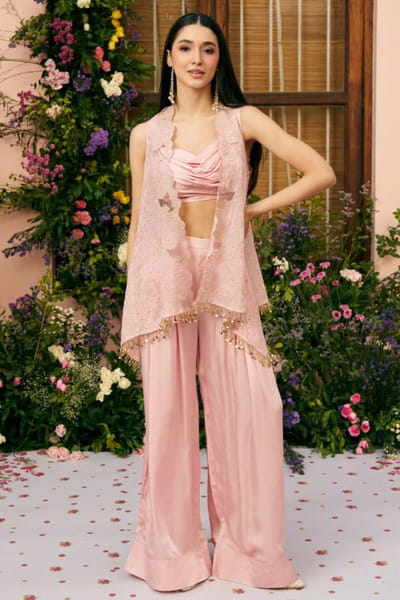 Pink glass organza jacket set