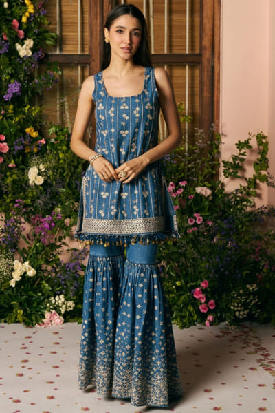Denim muski printed gharara set