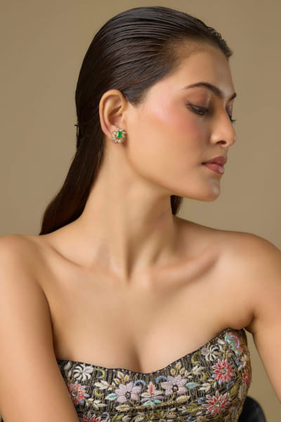 Green stone and Swarovski earrings