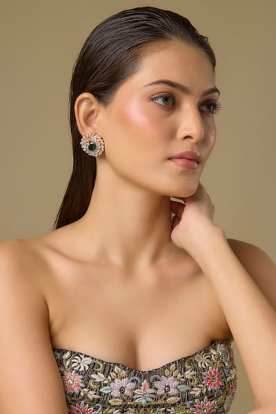 Green and white Swarovski diamond earrings