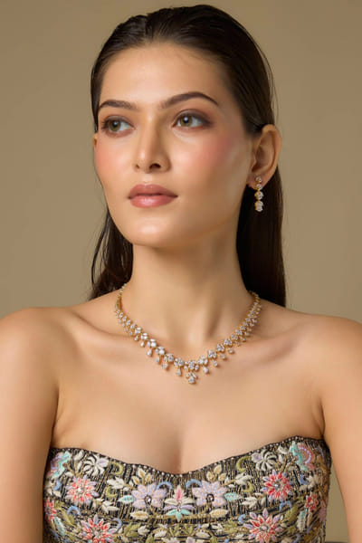 White Swarovski embellished necklace set