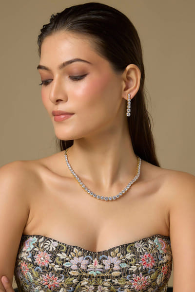 White Swarovski diamond necklace set