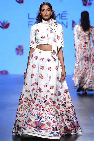 Front open crop top with otami inspired off-white lehenga