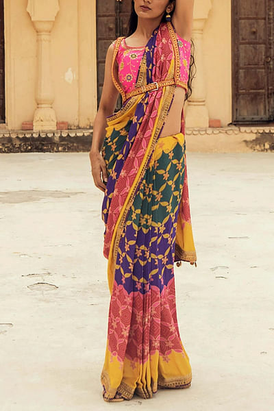 Multicoloured printed sari